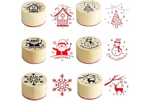 FLYGRRIV Stempel Weihnachten Holz, Weihnachtsstempel,Holzstempel mit 6 Christmas Patterns, Frohe Weihnachten StempelSet für Holz Briefmarke, Weihnachtskarten, Textil Briefmarken, Kinderzeichnungen