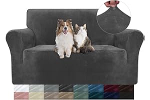‎YSTELLAA YSTELLAA Samt Sofa Überzug 2 Sitzer, Stretch Sofahusse Universal, Sofaschoner rutschfest, Sofa Covers Mit Armlehne, Couch Bezug Schutz Katze, Waschbare Couchschoner, Grau