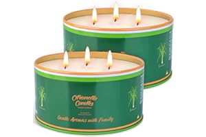TENUISKFT Lot de 2 grandes bougies à la citronnelle - 450 g - En cire de soja naturelle - Avec 3 mèches - Parfum citronnelle - Pour jardin, camping, pique-nique - Durée de combustion : 200 heures
