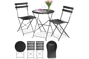 KESSER® Metalowy zestaw mebli ogrodowych z 1 stołem i 2 składanymi krzesłami na balkon, do ogrodu, czarny