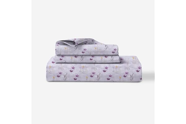 LINENWALAS 100% Cotton Fitted Bed Sheet for King Size Bed, Printed All Around Elastic Bedsheet (72 x 78 Inches) with 2 Pillow Covers 210 TC Soft, Breathable, Luxury Bedsheet (Haze of Lavendor)