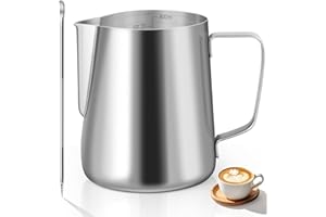 VONSERA 600ml Pichet à Lait en Acier Inoxydable Café au Lait Cappuccino Inox Tasse Avec Mesure Mark Milk Jug Pichet à Mousse pour Faire du Café le Café la Mousse