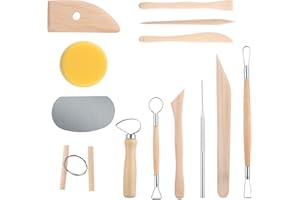 HILEYU 13 Herramientas de cerámica Herramientas de Arcilla Seca al Aire Libre Herramientas para alfareros Rueda para Adultos Arcilla polimérica Herramientas de Esculpir alfarería Kit