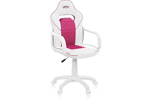 ADEC GROUP duehome | DRW, Silla Gamer, Silla de Oficina Gaming Estudio o Escritorio, Acabado en Símil Piel Blanco y Rosa, Medidas: 46,5 cm (Ancho) x 46 cm (Largo) x 98-109,5 cm (Alto)