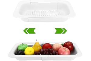 VVHIPPO Passoire Evier, Passoire à Poser sur L'évier, Passoire Cuisine Retractable (34,5-47,5cm), Passoire Pliable sans BPA, Panier de Vidange pour Laver Légumes Fruits - Beige