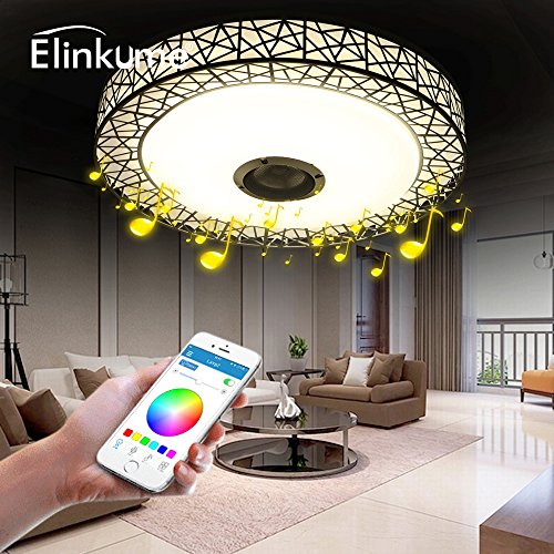 ELINKUME Plafonniers LED 36W Lumière Music Plafonnier, Design Moderne Feux de Plafond, Haut-parleur Plafonnier Bluetooth Télécommande d'application éclairage Intelligent de Plafond RGB