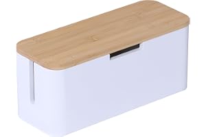 Relaxdays Kabelbox för grenuttag, bambu, lock, natur