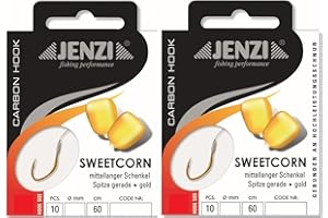 blntackle76 Set: 2 packs of tied corn hooks carp by Jenzi, all-round hooks, (20 pieces) on mono line 60 cm, hook size 6, 8, 10, 12 leaders ready + free Petri Heil! sticker (hook size 10)