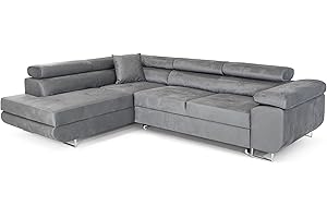 ‎COMFORTINO FURNITURE COMFORTINO FURNITURE Ecksofa mit Schlaffunktion PASTI L-Form, Sofa Couch mit Bettkasten, 3-Sitzer Eckcouch, Schlafsofa für Wohnzimmer, Big Sofa Couch mit Schlaffunktion (Hellgrau, Ottomane Links)