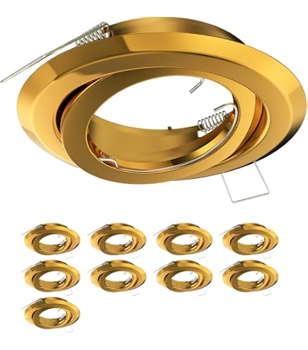 Porta Faretto Tondo Da Incasso Oro Con Brillantini - Alette A Molla, Foro 75mm, Per Lampade GU10 E GU5.3 - 2