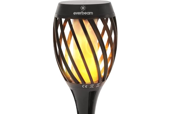 Everbeam P2 Lampe torche solaire à flamme vacillante - Automatique IP65 Imperméable Solaire Lampes Tiki avec une flamme réaliste étonnante et un abat-jour distinctif - 2pack