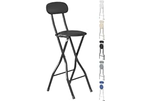 mcc direct Folding Bar Stool Set of 1, Breakfast Barstool Kitchen Restaurant Seating, Faux Leather Foldable Chair with Metal Frame, Padded High Chair(Black)