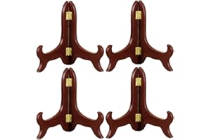 CDJX Display Stand,4 Packs Wooden Plate Stand, Brown Easels Plate Holders to Display Pictures, Oriental Furniture Wood Plate for Weddings Home Decoration, Birthday Tables