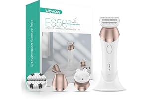 VOYOR Rasuradora Mujer Afeitadora Electrica Mujer Con 4 Cabezales De Repuesto Recargable Rasuradora Zona Intima Y 2 Velocidades Para Piernas, Limpieza Facial Y Masaje ES501 (Dorado Champagne)