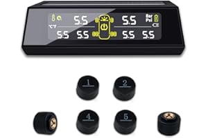 VTOPEK TPMS Sistema di Monitoraggio della Pressione dei Pneumatici Modi a 6/4/2 Ruote TPMS con 6 Sensori 7 Modalità di Allarme Wireless Solare TPMS 8Bar Sensori Pressione Pneumatici per RV Camper Trailer SUV