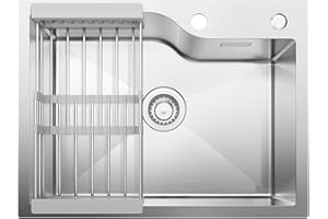 CECIPA Fregadero Cocina 1 Seno 60 x 45 cm, Fregadero Cocina de Acero Inoxidable con Colador Extensible, para a Partir de 60 cm Mueble Bajo, Fregaderos Modernos para Cocina con sifón, Juego de Desagüe