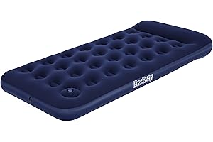 Bestway | Air Mattress, Twin Size with Built-In Foot Pump and Pillow| Inflatable Mattress for Indoor and Outdoor Use | One-man, Blue