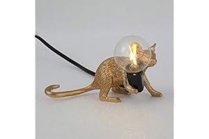 AUSUKY Retro Rat Table Lamp Mouse Desk Light Bedside Resin Mice Lamp Warm Room Decor E12 Base (Gold Lie Down)