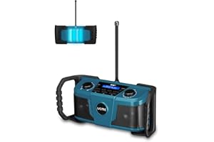 UEME DAB Plus Radio Baustellenradio Mit Akku, Outdoor Radio Mit Bluetooth 5.0, DAB+, FM Und Aux, Robustes Gehäuse, Spritzwassergeschützt, inkl. DC Netzkabel (Blau)
