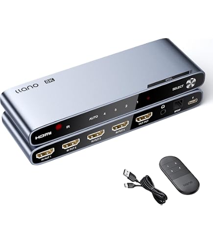 Commutateur HDMI 2.1 FeinTech - 2 Entrées / 1 Sortie - 4K 120Hz, 8K - Extracteur Audio Optique - Pour PS5, Xbox