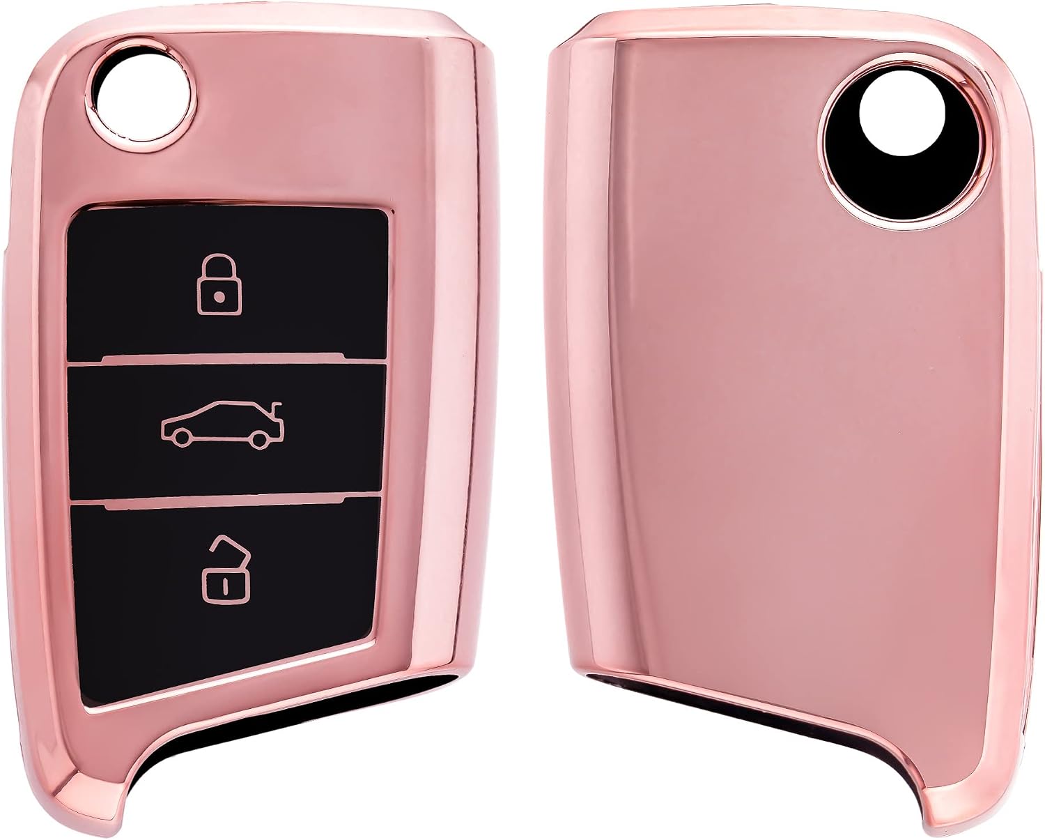 kwmobile Carcasa para Mando Compatible con VW Golf 7 MK7 Llave de Coche de 3 Botones - Funda para Llaves de Coche con Botones de TPU - Rosa Oro Mate/Negro