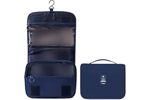 Qwesure Xixi Sac de voyage Trousse de toilette avec crochet portable Grande capacité pour femme Séparation sèche et humide Sac à main, bleu marine, décontracté