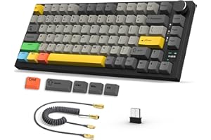 YINDIAO Ajazz AK820PRO Klawiatura Mechaniczna z TFT Inteligentnym Wyświetlaczem i Pokrętłem,Wireelss 2.4G/BT5.1/USB-C,Układ ANSI 75%,Hot-Swap,z Przewodem Spiralnym Pro i 5 PBT Keycap,do PC,MAC (Szary)