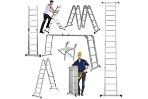 ZANGE 14-in-1 4x4 Aluminium Folding Extension Ladder 4.7M 15.5FT Heavy Duty Combination Step 1 Painting Tray Manufactured to EN131 Up to 330lbs/150kg Silver