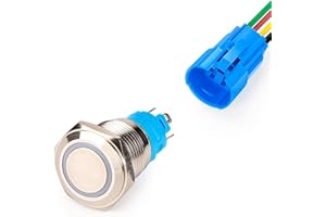 Gebildet 16mm Pulsante Momentaneo in Acciaio Inossidabile, 12V-24V 5A LED 1NO1NC SPDT ON Off Momentaneo Bottone Impermeabile con Spina a Filo (LED Bianca)