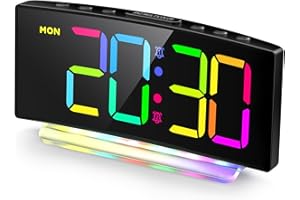 ‎HERMIC HERMIC Wecker, Wecker Digital LED mit 7 Farben RGB Nachtlicht, Netzbetrieben Digitalwecker mit 8 Farben Digitalanzeige, 2 Alarme, Snooze, 12/24h, Einstellbare Lautstärke und Helligkeit (inkl. Adapter)