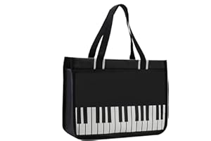 KingPoint Bolso de mano con diseño de piano y notas musicales, bolsa de hombro reutilizable multiusos para ir de compras