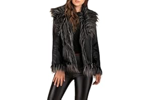 SoonerQuicker femmes hiver fausse fourrure en cuir à manches longues manteau veste vêtements d'extérieur long pardessus pull tricot chaud vintage impermeable mi-long col