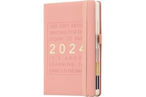 MLJTOYO 2024 Diary Planner A5,Weekly&Monthly Planner with 100GSM Thick Paper,Yearly Agenda Week to View Diary From Jan-Dec 2024, Organizer Diary with Pen Holder,2Bookmar (A5, Pink)