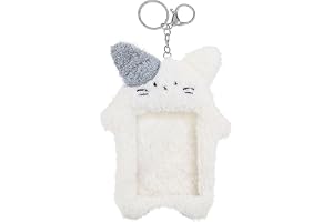 GEEHUA Kawaii vit katt plysch fotohållare med nyckelring skyddsfodral för kreditkort och ID-kort
