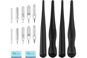 Huayue 2 Kalligraphie-Sets mit schwarzer Tinte, Kalligraphie-Stifte, Manga-Malset, 4 Stifthalter + 10 Feder + 2 Radiergummi für Zeichnungen, Skizzen und Kartografie (schwarz)