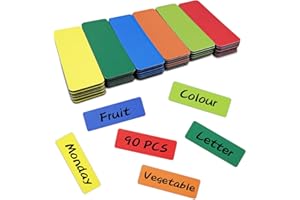 Fervalyna 90 Piezas Imanes para Pizarra Magnetica, 6 Colores Etiquetas Magneticas Adhesivas, Reutilizable Magnetic Labels, Etiquetas Magnéticas para Pizarra, para Hogar, Oficina y Clase (75x25 mm)