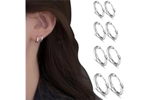 CRLLDPM 4 Paare Kleine Creolen Ohrringe für Damen Herren Chirurgenstahl Knorpel Huggie Ohrringe Snug Lobe Nase Lippen Daith Helix Piercing Schmuck Winzige Hoop Hinged Schläferohrringe 8/10/12/14MM(Silber)