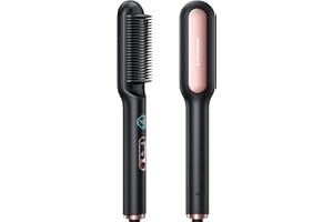 Wavytalk Spazzola lisciante Ionici, Piastra Capelli e Spazzola 2 in 1, Anti-Scottatura Pettine lisciante in ceramica con display per uso quotidiano, Doppia tensione (100-240V), Spina EU
