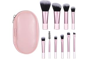 EUPHHONYCS 10 Pcs Mini Travel Makeup Brush Set With Pouch Pink Portable Travel Size Makeup Brushes Professional Cosmetic Brush Travel Essentials kits for Women Girls Foundation Brush Blush Powder Eye Shadow