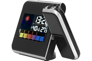 BAOFUYA Sveglia a Proiezione con Sensore Esterno, Termometro da Esterno per Interni, Monitoraggio Dell'umidità della Temperatura Wireless e Previsioni Meteorologiche per Camere da(Nero senza cablaggio)