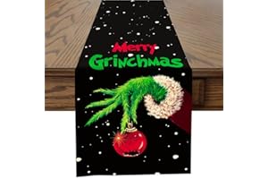 Ohok Weihnachten Tischläufer 33 x 183 cm, Leinen Weihnachtsgrinch Serie Tischläufer Küche Esstisch Dekoration für Drinnen und Draußen Urlaub Party Bauernhaus Wohnzimmer Dekor (Weihnachtskugeln B)