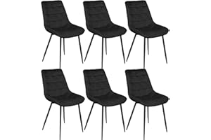 Kedia Chaises de Salle à Manger Lot de 6 Chaise de Cuisine Chaise rembourrée Chaise de Salon Fauteuil avec Dossier, Assise en Velours, Pieds en métal, 50x39x88cm (6, Noir)