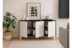 Dmora - Credenza Weddell, Buffet da Soggiorno, Madia da Salotto, Dispensa da Cucina, 154x40h72 cm, Antracite e Bianco