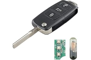 Heart Horse Carcasa de 3 Botones Plegable Control Remoto Llave para Coche Funda para Volks-wagen V w Golf Jet-ta Tour-an Po-lo Seat Leon Altea Sko-da Octavia con Batería y ID48 Chip (OEM:1K0959753G)