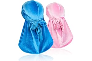 SAMSEROT 2 Pieces Velvet Men Durags – Premium Soft Durag Headwraps with Extra Long Tail and Wide Straps Perfect for 360 Waves