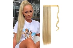 NOKDAL Coleta Postiza Pelo Natural Extensiones Coletas Postizas Largas Cola Postiza Coleta Pelo Natural Extension Coleta Postiza Larga Lisa Postizos para Coletas de Pelo Sintetico 55cm -dorado(105g)