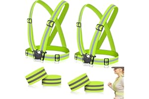 KAIYINGXIN Bretelle Catarifrangenti - 2 Pezzi Gilet Alta visibilità + 4 Catarifrangente Running - Gilet Catarifrangente per Bici - Bretelle Lavoro - Banda Alta Visibilita - per Moto Correre Jogging