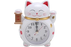 ZPSHYD Lucky Cat Clock Accurate Plastic Cute Cartoon Good Lucky Cat Alarm Clock for Home (YF2025B)