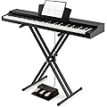 KOMFOTTEU Piano Numérique 88 Touches, 2 Haut-parleurs, Pédales, Pupitre et Support, Clavier de Piano Électroniques, Touches semi-lourdes, Piano Numérique, USB/MIDI/MP3 (Noir)