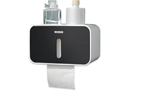 Meiyijia Porta carta igienica da parete, con ripiano di stoccaggio, autoadesivo senza foratura: installazioni da bagno con impermeabile e antipolvere (nero)